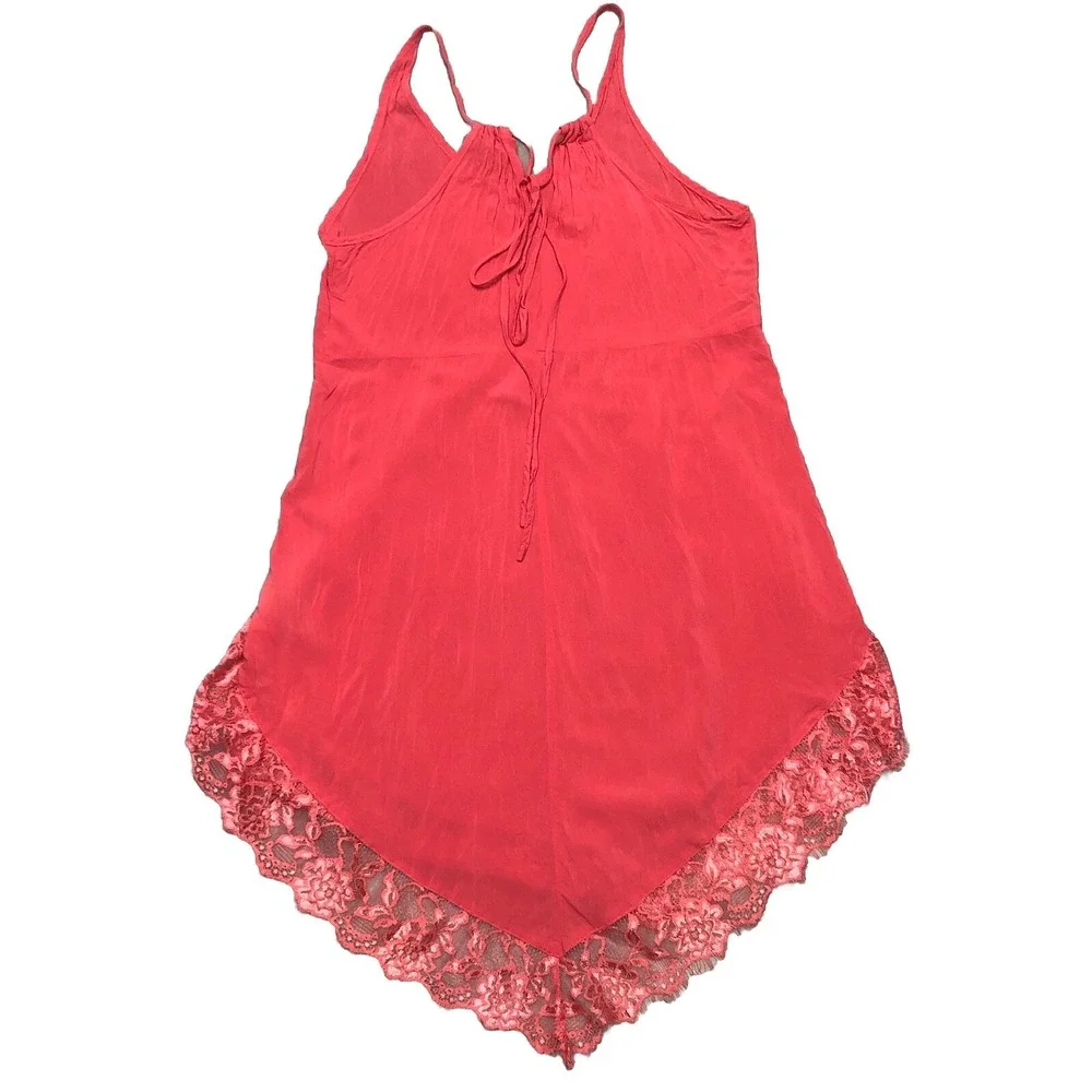 Free People Intimately Eyelashes Lace Mini‎ Slip Dress S Red Coral Boho Festival